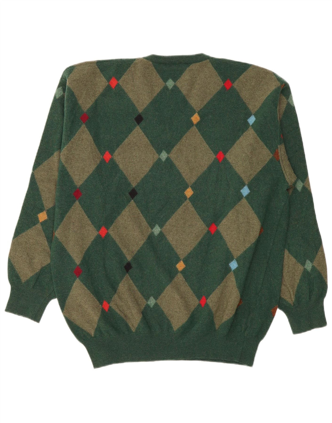 Мужской джемпер с v-образным вырезом Andrea Fenzi IT 50 Medium Green Argyle/Diamond