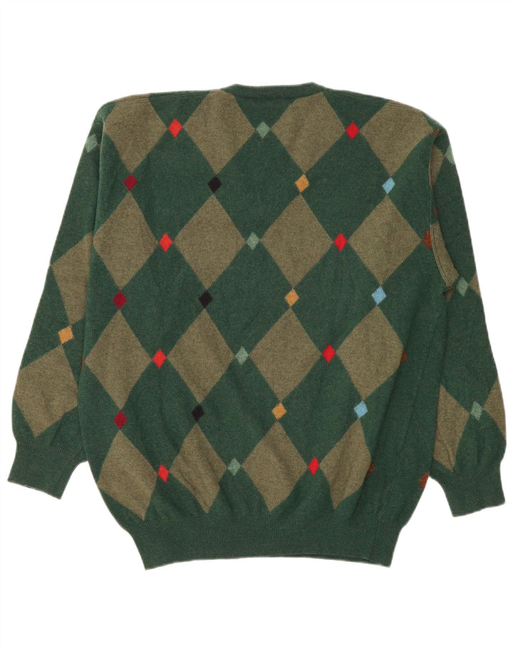 Мужской джемпер с v-образным вырезом Andrea Fenzi IT 50 Medium Green Argyle/Diamond
