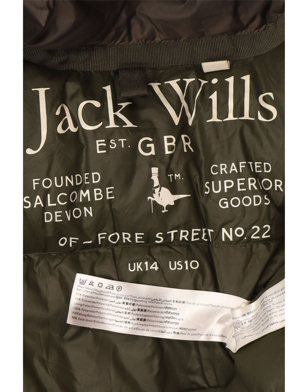 Женское стеганое пальто с капюшоном Jack Wills UK 14, большой цвет хаки, полиэстер