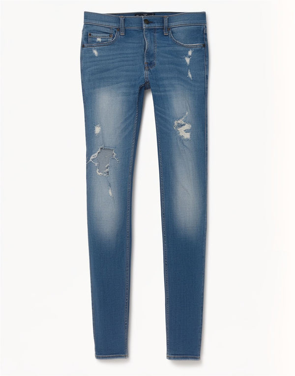 Женские потертые джинсы скинни Hollister W32 L32, синий хлопок