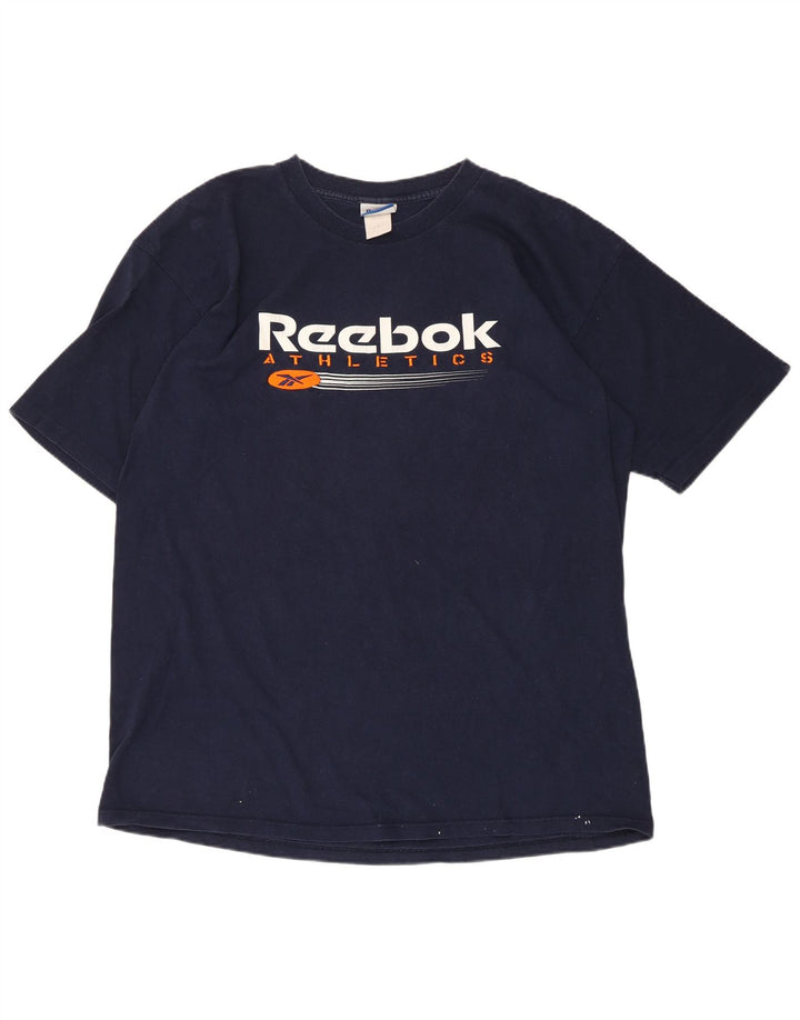 Мужская футболка с рисунком Reebok, большая, темно-синяя