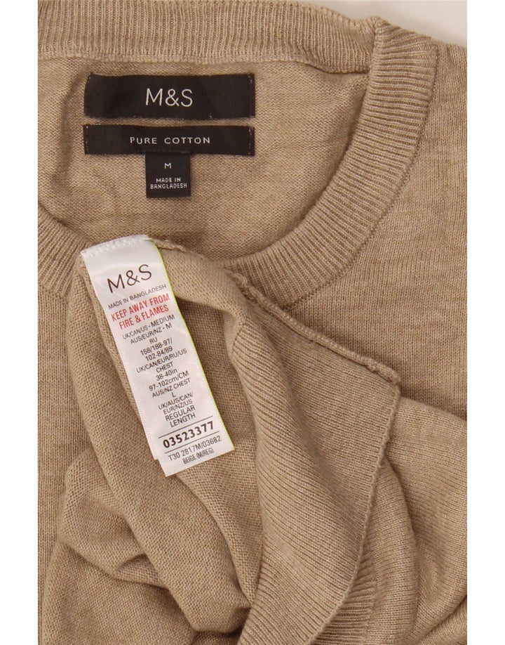 Мужской джемпер с круглым вырезом Marks & Spencer, средний бежевый хлопковый свитер