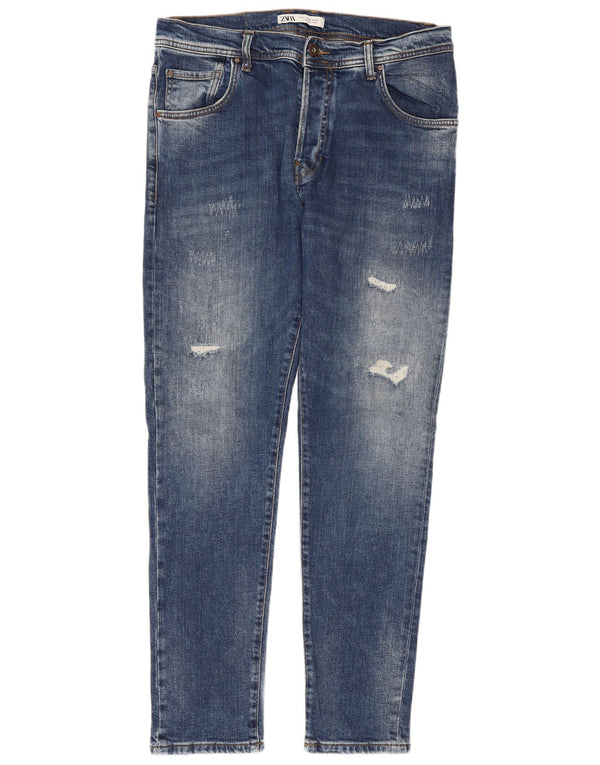 Мужские потертые узкие джинсы Zara EU 42, большие W32 L30, синие, хлопок