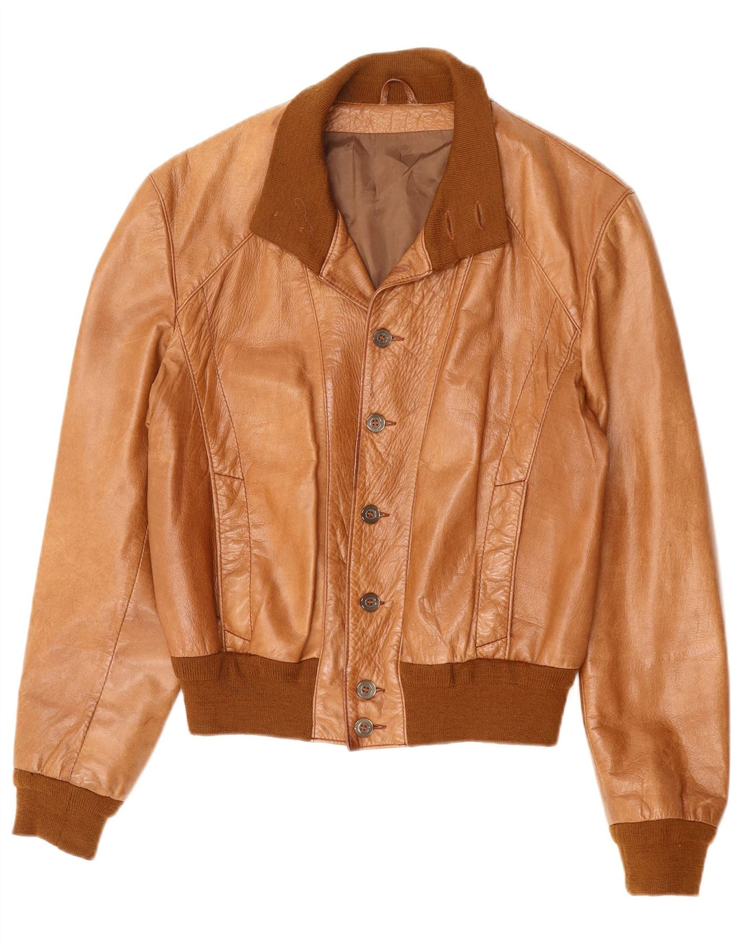 Мужская укороченная куртка-бомбер VINTAGE UK 36, маленькая коричневая с цветными блоками