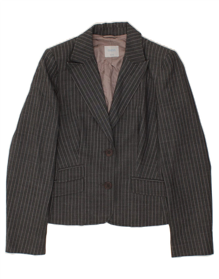 OASIS Womens 2 Button Blazer Jacket UK 10 Small Grey Pinstripe Virgin Wool Vintage Oasis and Second-Hand Oasis from Messina Hembry 