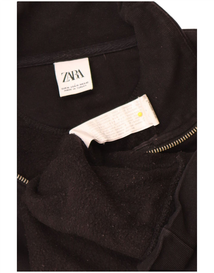 Мужской свитшот Zara с воротником на молнии, хлопковый джемпер среднего размера, черный