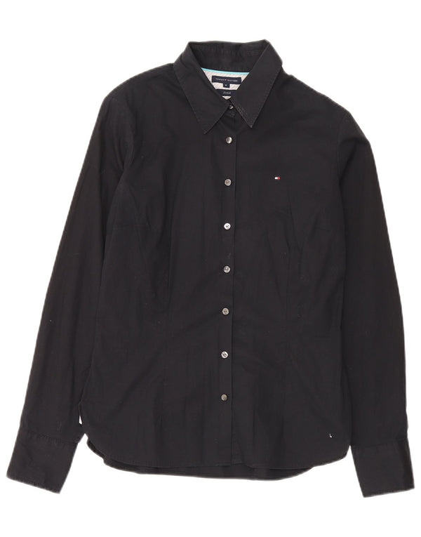 Tommy Hilfiger Womens Stretch Shirt US 8 Medium Black Cotton