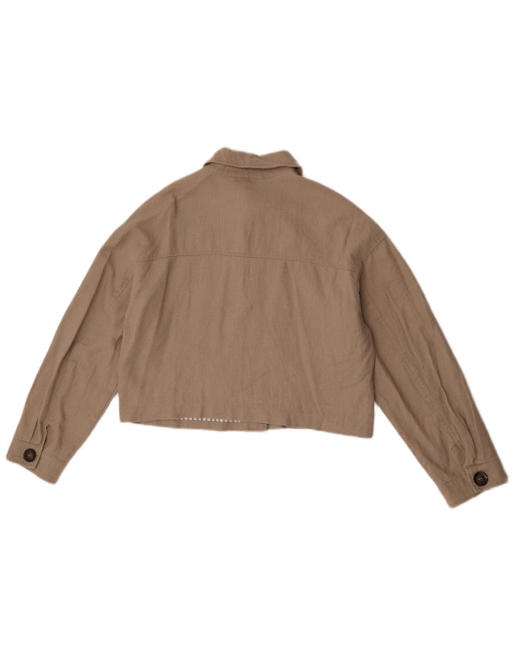 Женская укороченная куртка-бомбер оверсайз Zara UK 10, маленькая, бежевый, льняной
