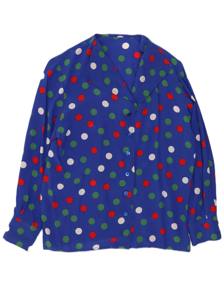 Винтажная женская блузка-рубашка UK 14, большая синяя пятнистая