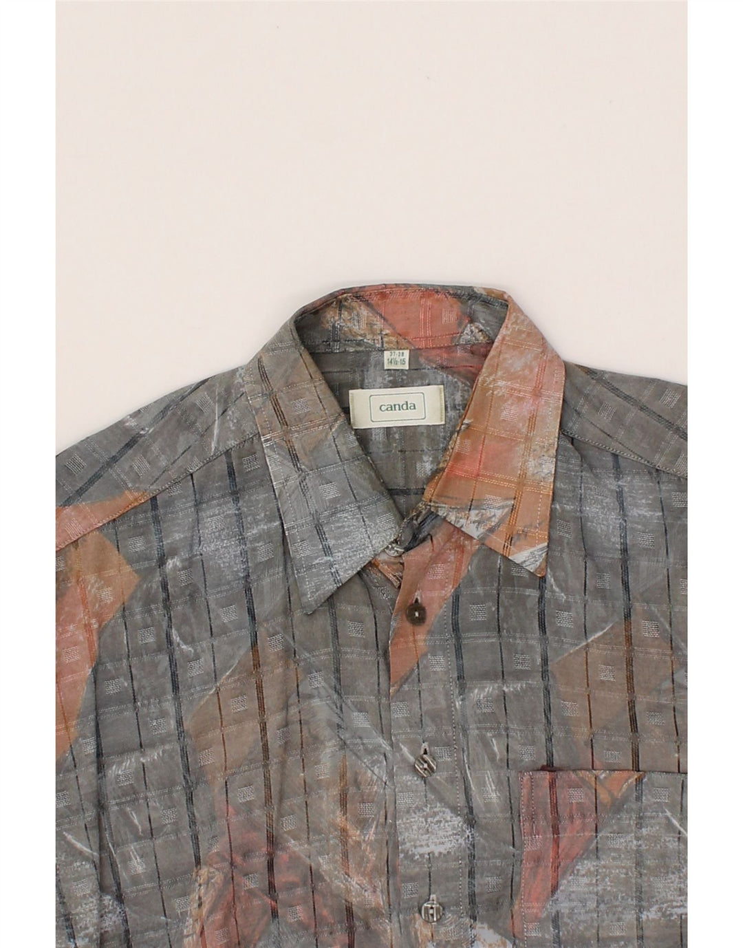 CANDA Mens Graphic Shirt Size 37/38 14 1/2 Small Grey Check Vintage Canda and Second-Hand Canda from Messina Hembry 