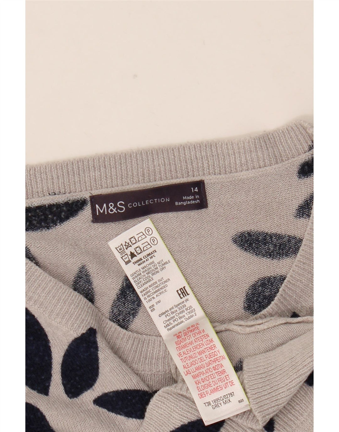 Женский джемпер с вырезом «лодочка» Marks & Spencer UK 14, большой серый