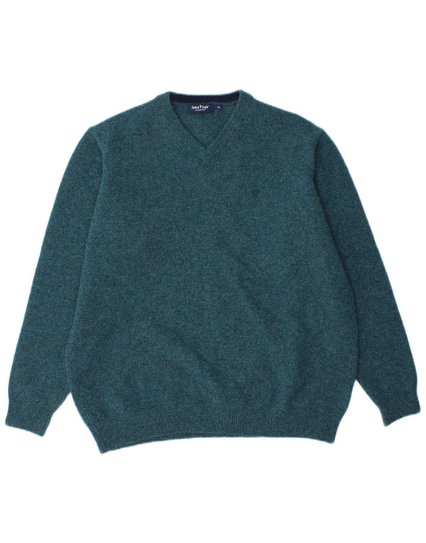 JAMES PRINGLE Womens V-Neck Jumper Sweater UK 18 XL Blue Flecked Wool