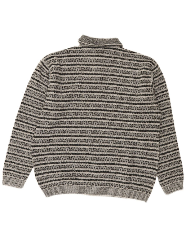 West Port Mens Polo Neck Jumper Sweater XL Grey Striped