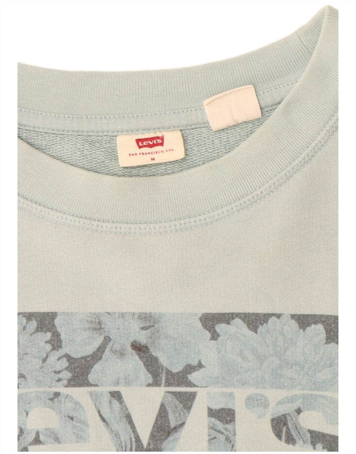 Женский свитер с рисунком Levi's, джемпер UK 14, средний бирюзовый хлопок