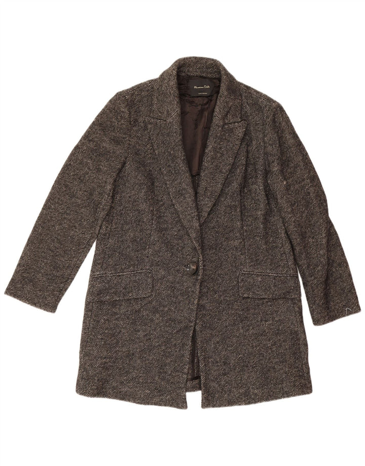 Женский пиджак на 1 пуговице Massimo Dutti UK 14, средний серый с узором «в елочку»