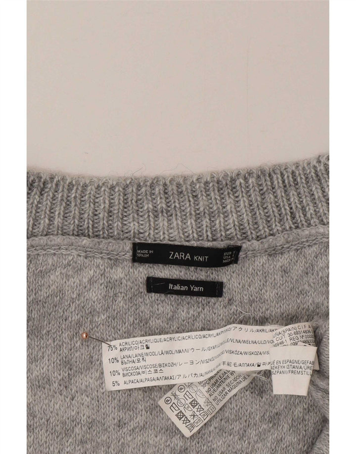 Женский асимметричный свободный джемпер с v-образным вырезом Zara UK 10, маленький серый цвет