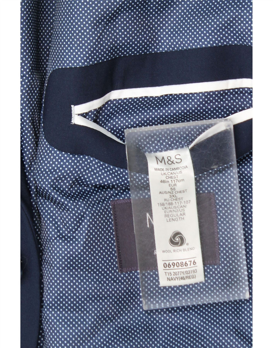 Мужской пиджак Marks & Spencer с 2 пуговицами, EU 56, 3XL, темно-синий, шерстяной