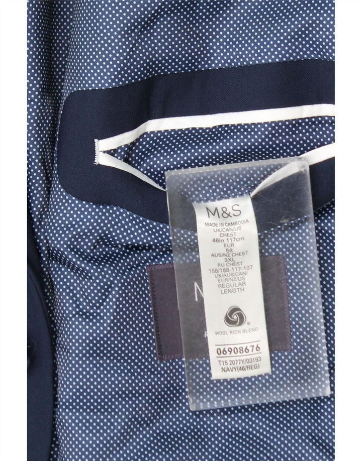 Мужской пиджак Marks & Spencer с 2 пуговицами, EU 56, 3XL, темно-синий, шерстяной