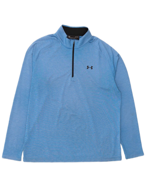 Under Armour Mens Zip Neck Pullover Tracksuit Top Large Blue Polyester