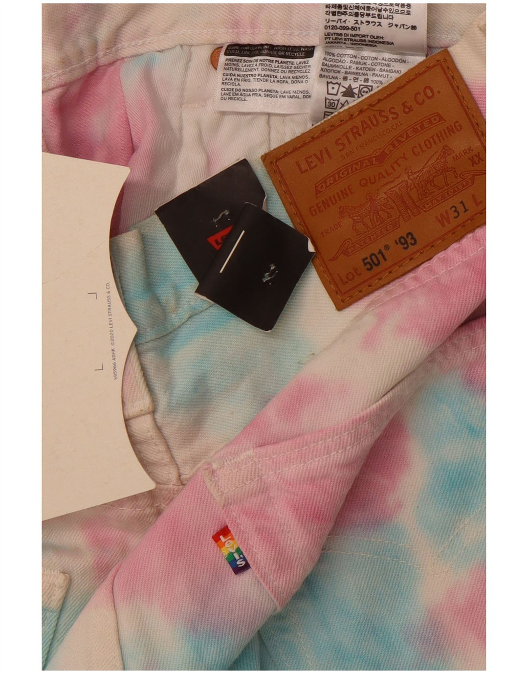 Мужские джинсовые шорты LEVI'S 501 W32, средний разноцветный хлопок, цвет тай-дай