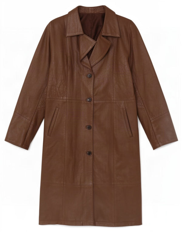 Vintage Womens Leather Coat UK 14 Medium Brown