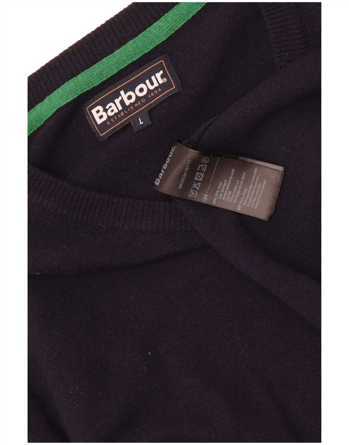 Мужской джемпер с v-образным вырезом Barbour, большой темно-синий шерстяной свитер