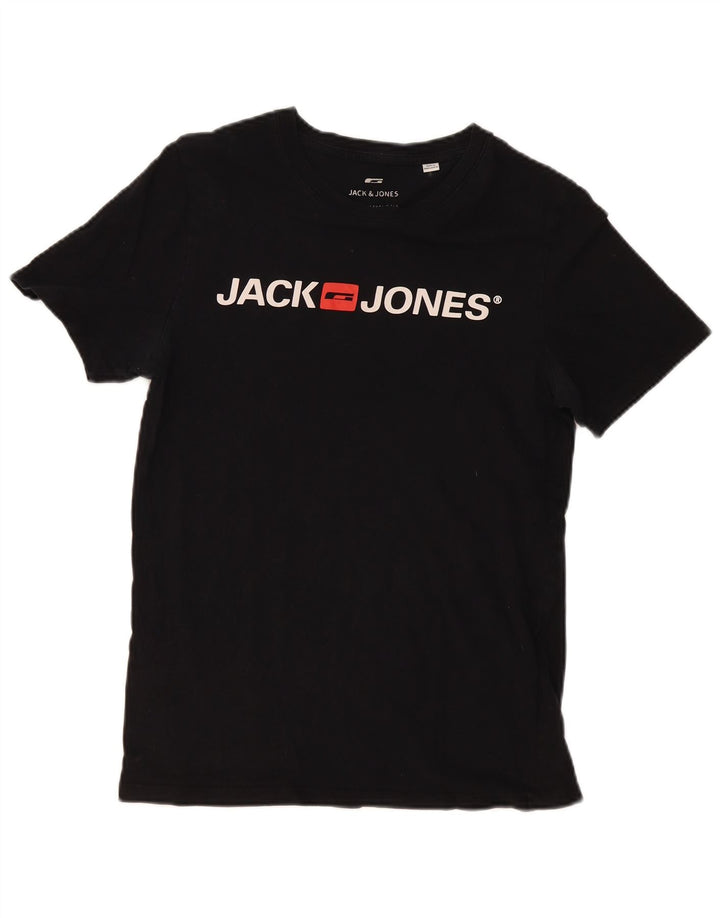 Мужская футболка с рисунком Jack & Jones из хлопка среднего размера, черная