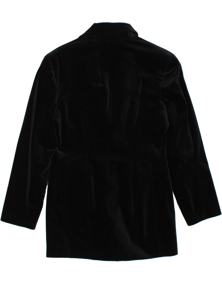 MARC CAIN Womens Longline Velvet 2 Button Blazer Jacket US 4 Small Black Vintage Marc Cain and Second-Hand Marc Cain from Messina Hembry 