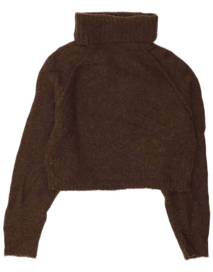 Женский укороченный джемпер с высоким воротником Zara UK 14, средний коричневый полиэстер