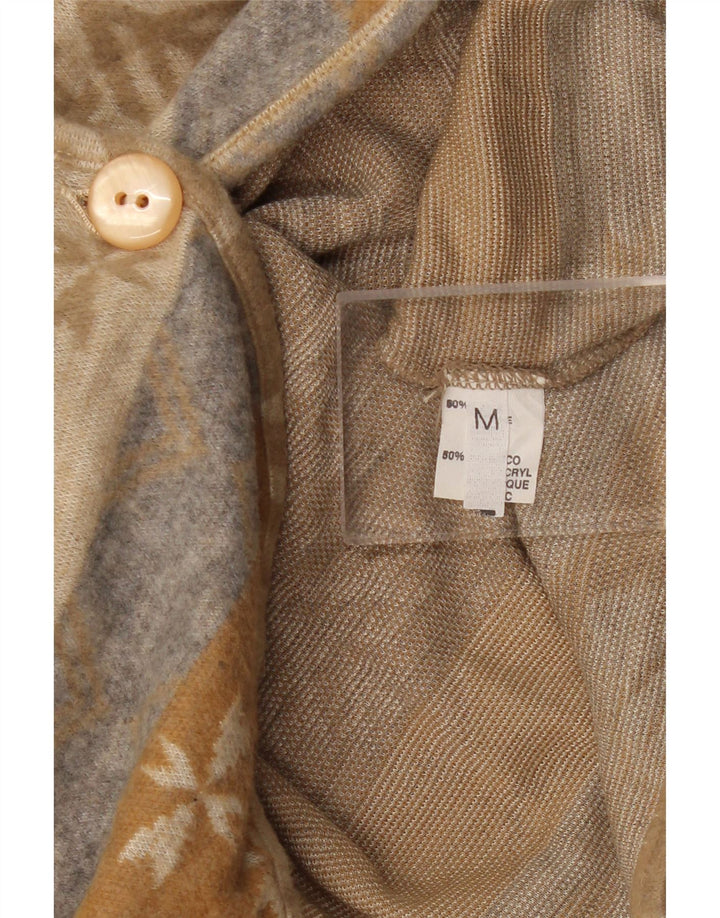 ВИНТАЖНЫЙ женский укороченный кардиган-свитер UK 14, средний бежевый Fair Isle