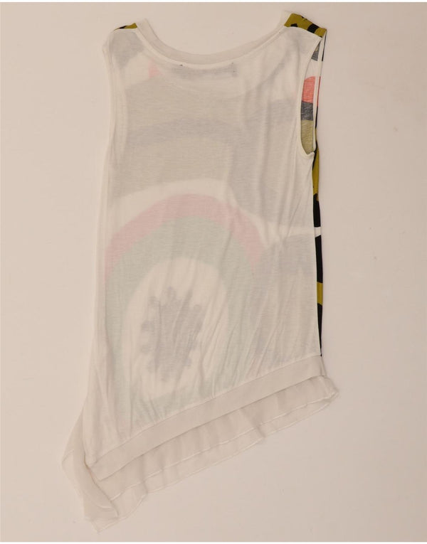 Женская асимметричная блузка без рукавов Desigual UK 4 XS, белая с геометрическим рисунком