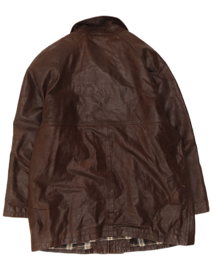 Винтажная мужская кожаная куртка IT 50, большая коричневая кожа