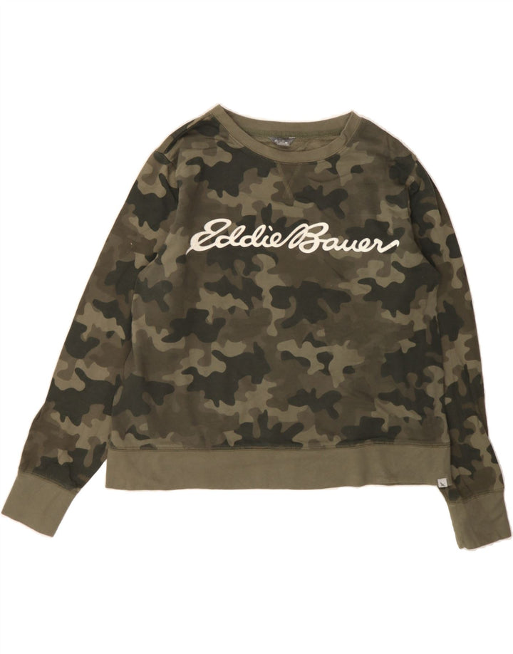 EDDIE BAUER Womens Crop Sweatshirt Jumper UK 14 Medium Green Camouflage Vintage Eddie Bauer and Second-Hand Eddie Bauer from Messina Hembry 