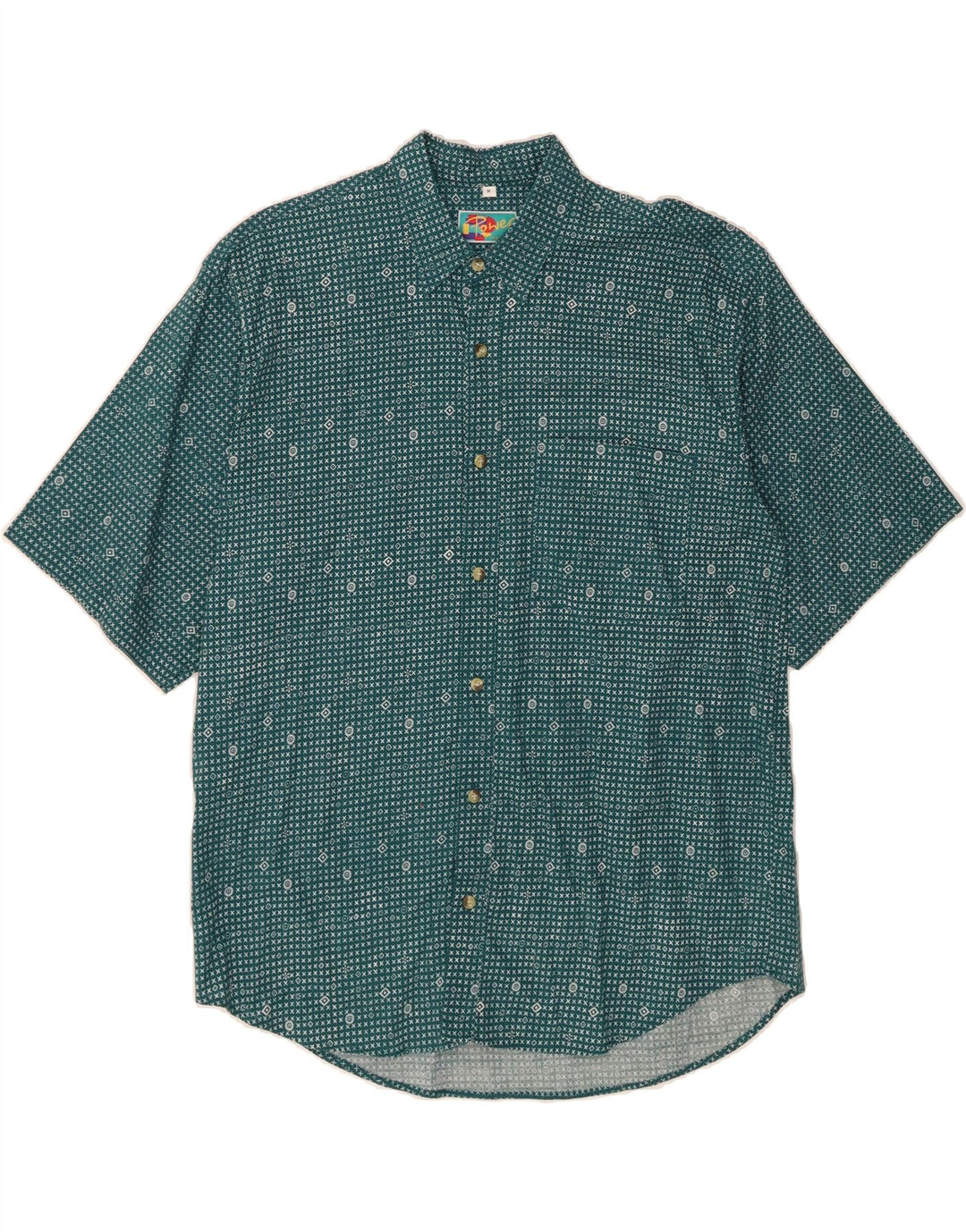 VINTAGE Mens Short Sleeve Shirt Medium Green Geometric Cotton Vintage Vintage and Second-Hand Vintage from Messina Hembry 