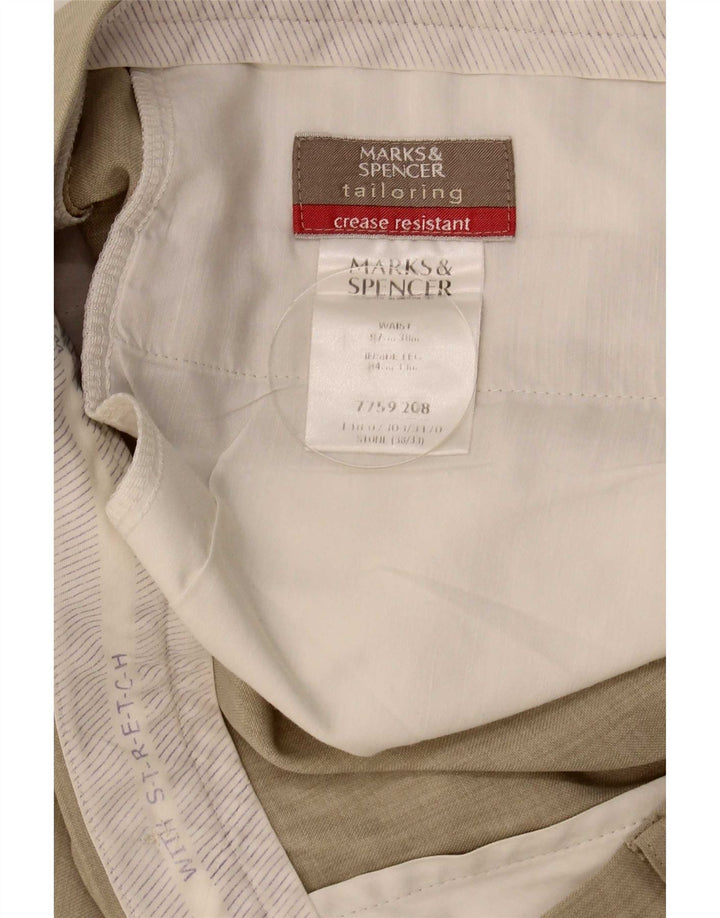 Мужские прямые костюмные брюки Marks & Spencer W38 L26 бежевого цвета из полиэстера