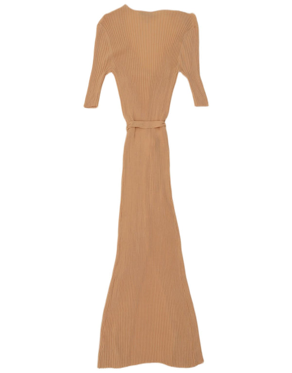 Женское облегающее платье Zara с рукавом 3/4, Великобритания, 14, большое, бежевое, вискозное, современное