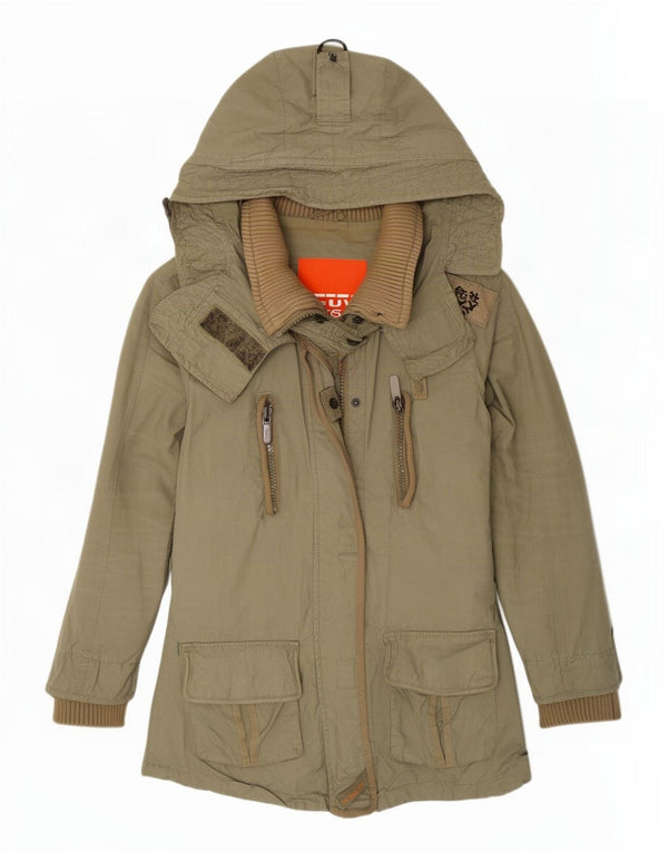 Женская парка Superdry с капюшоном UK 12, средний цвет хаки, хлопок