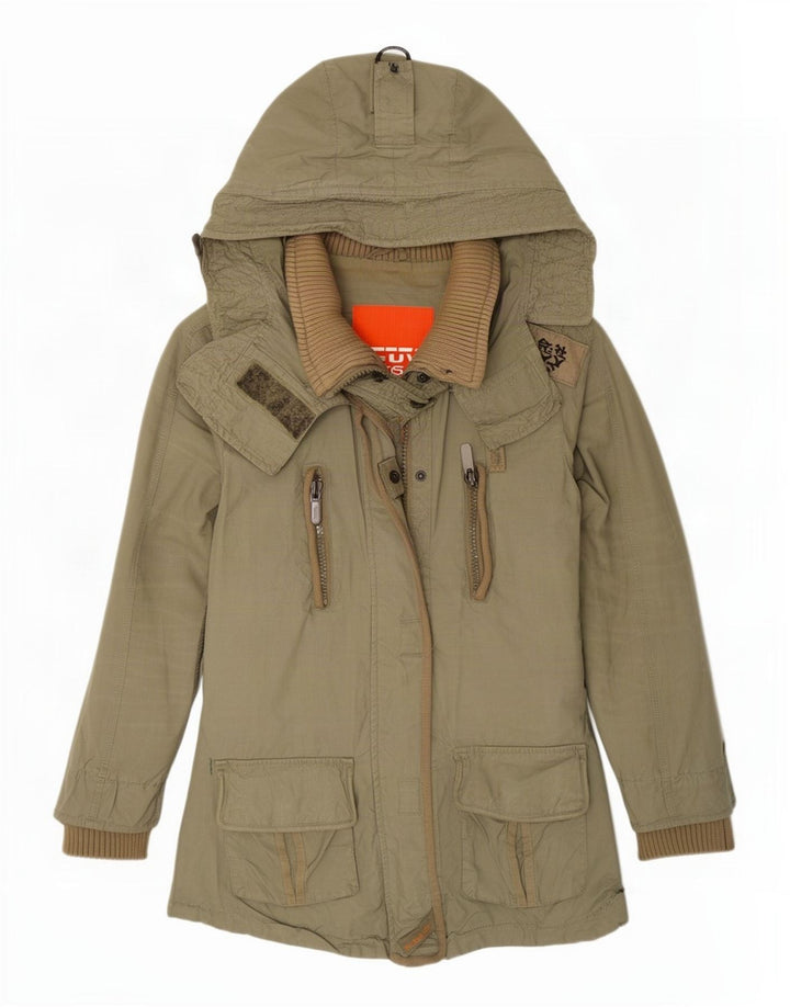 Женская парка Superdry с капюшоном UK 12, средний цвет хаки, хлопок