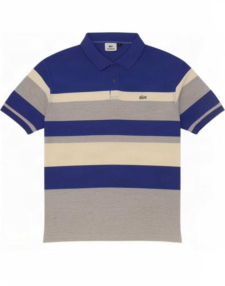 Мужская рубашка-поло Lacoste XL из полиэстера в разноцветную полоску