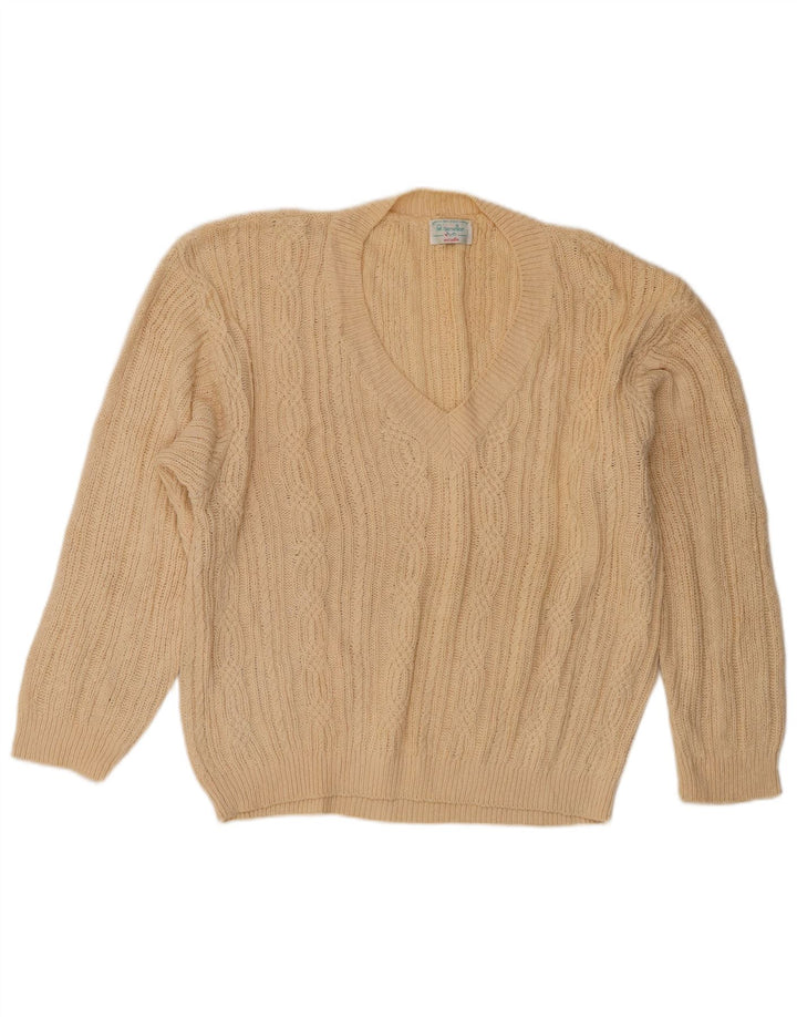 Женский джемпер с v-образным вырезом Benetton IT 48 XL Бежевый хлопок