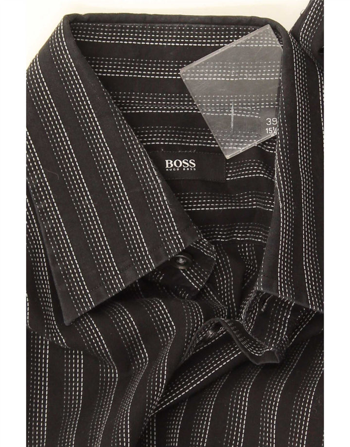 Мужская рубашка Hugo Boss, размер 39 15 1/2, средняя, черная в полоску
