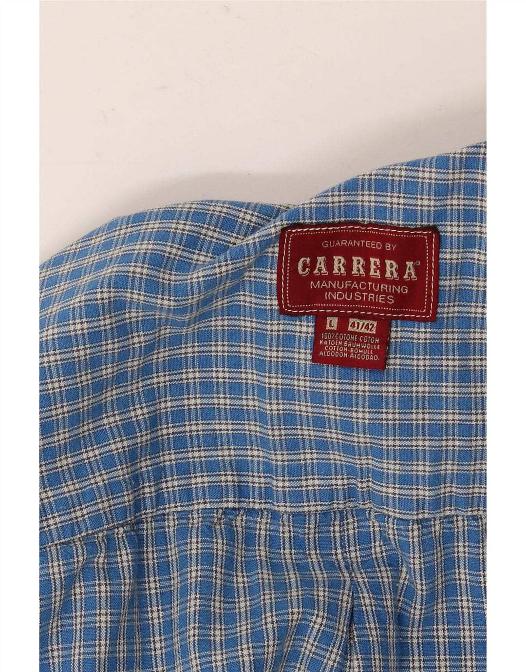 Мужская фланелевая рубашка Carrera, размер 41/42, большая синяя клетка, хлопок