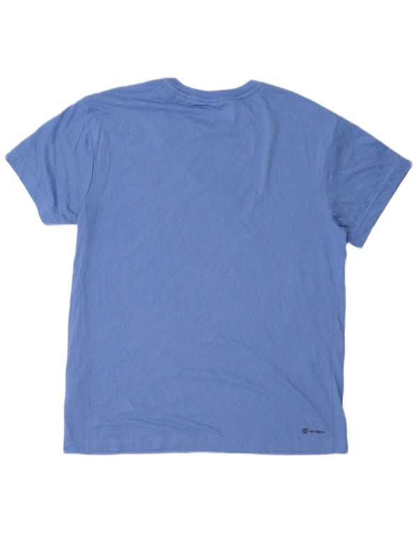 Adidas Womens Aeroready Graphic T-Shirt Top UK 12/14 Medium Blue Polyester