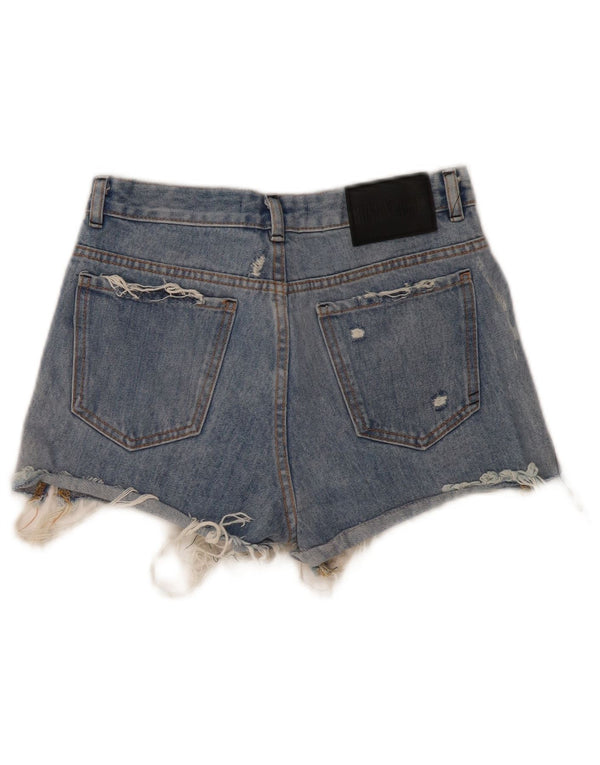 ZARA Womens Guns & Roses Distressed Denim Shorts EU 34 2XS W24  Blue