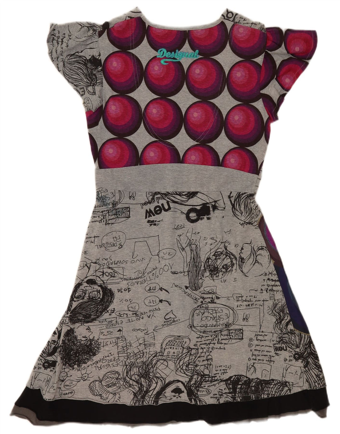 Женское платье трапециевидного силуэта с графическим рисунком Desigual UK 14, большое серое лоскутное шитье