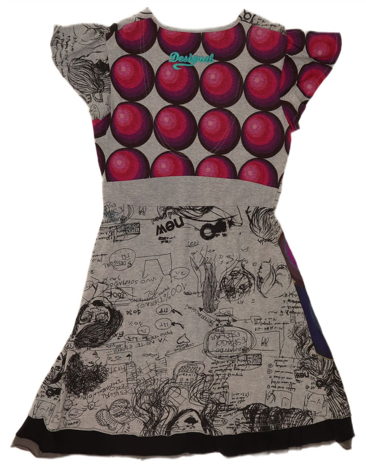 Женское платье трапециевидного силуэта с графическим рисунком Desigual UK 14, большое серое лоскутное шитье