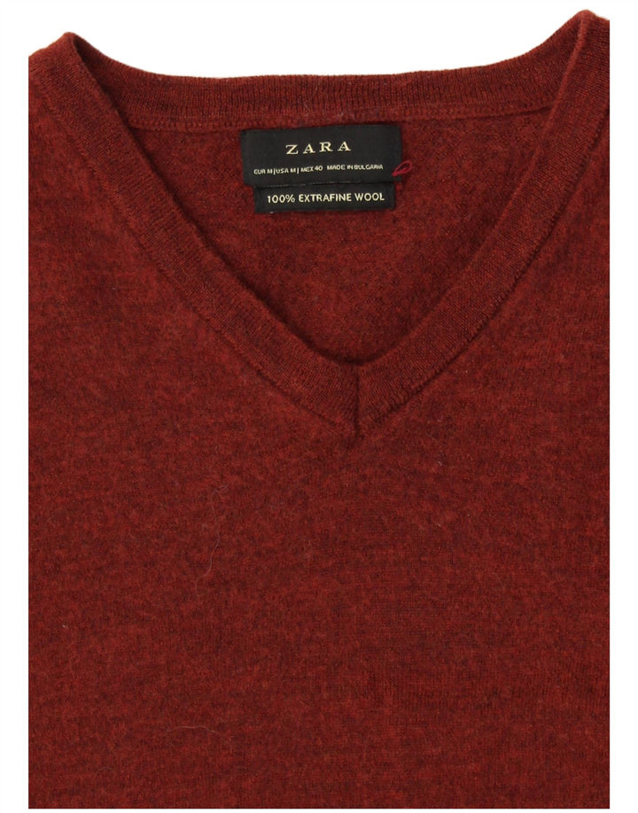Женский укороченный джемпер с v-образным вырезом ZARA UK 12, шерсть среднего коричневого цвета