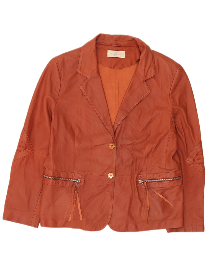 ELEGANCE PARIS Женский пиджак на 2 пуговицах UK 20 2XL Коричневый кожаный пиджак