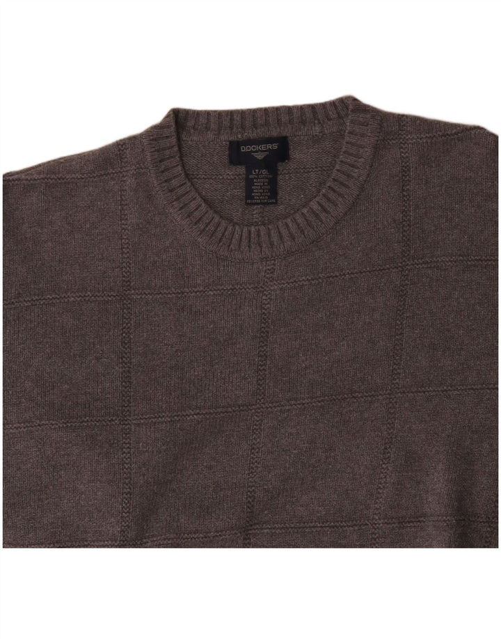 Мужской высокий джемпер Dockers с круглым вырезом, большой серый хлопковый свитер в клетку