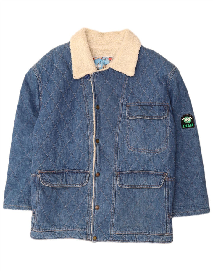 ВИНТАЖНАЯ мужская джинсовая куртка из шерпы UK 40, большая синяя хлопковая классика